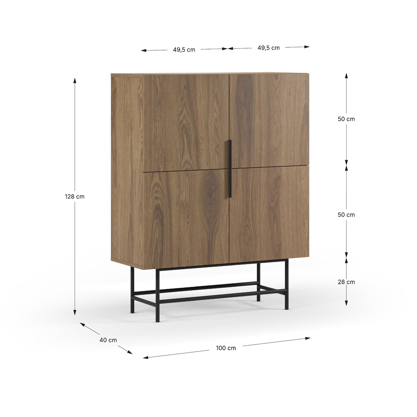 Eldia High Sideboard, Four Door, Wood and Metal - Oak Finish