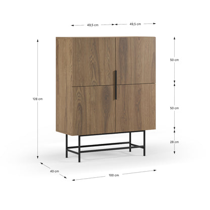 Eldia High Sideboard, Four Door, Wood and Metal - Oak Finish