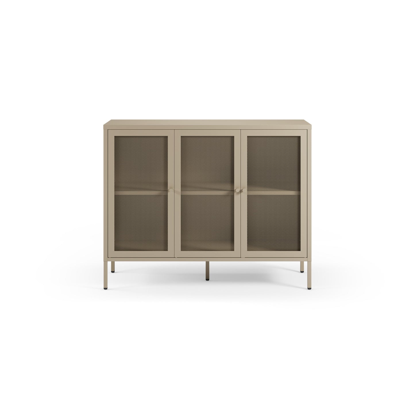 A modern three-door cabinet with a light beige wood frame and dark brown textured glass doors, shown against a plain white background.