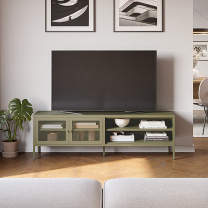 Antonia Two-Door Metal TV Stand - Sage Green