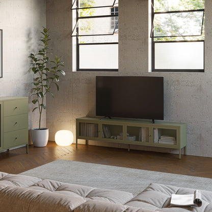 Antonia Four-Door Metal TV Stand - Sage Green