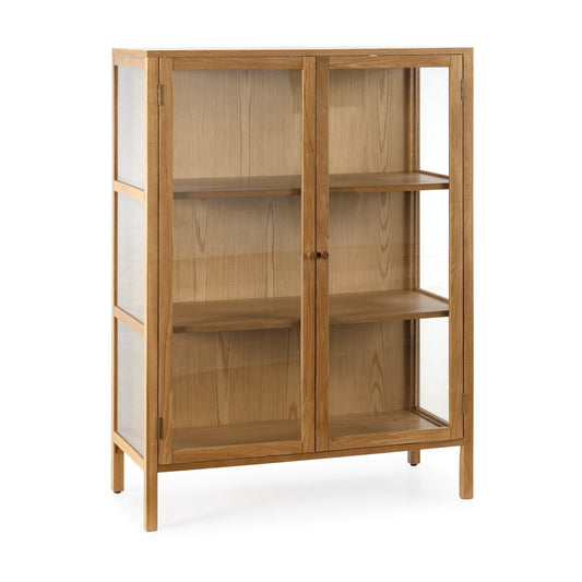 Ceci High Sideboard, Two Glass Doors - Oak Finish