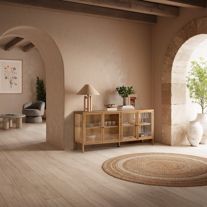 Ceci Sideboard, Four Glass Doors - Oak Finish