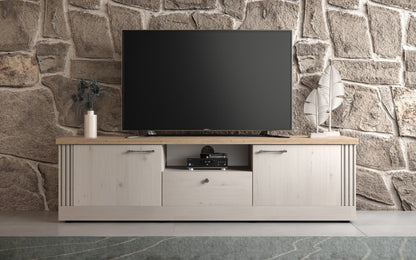 Capri TV Stand, Two Door, One Drawer - Ivory & Natural Oak Finish