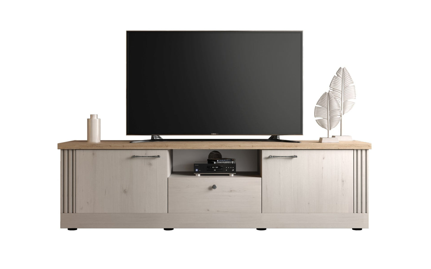 Capri TV Stand, Two Door, One Drawer - Ivory & Natural Oak Finish