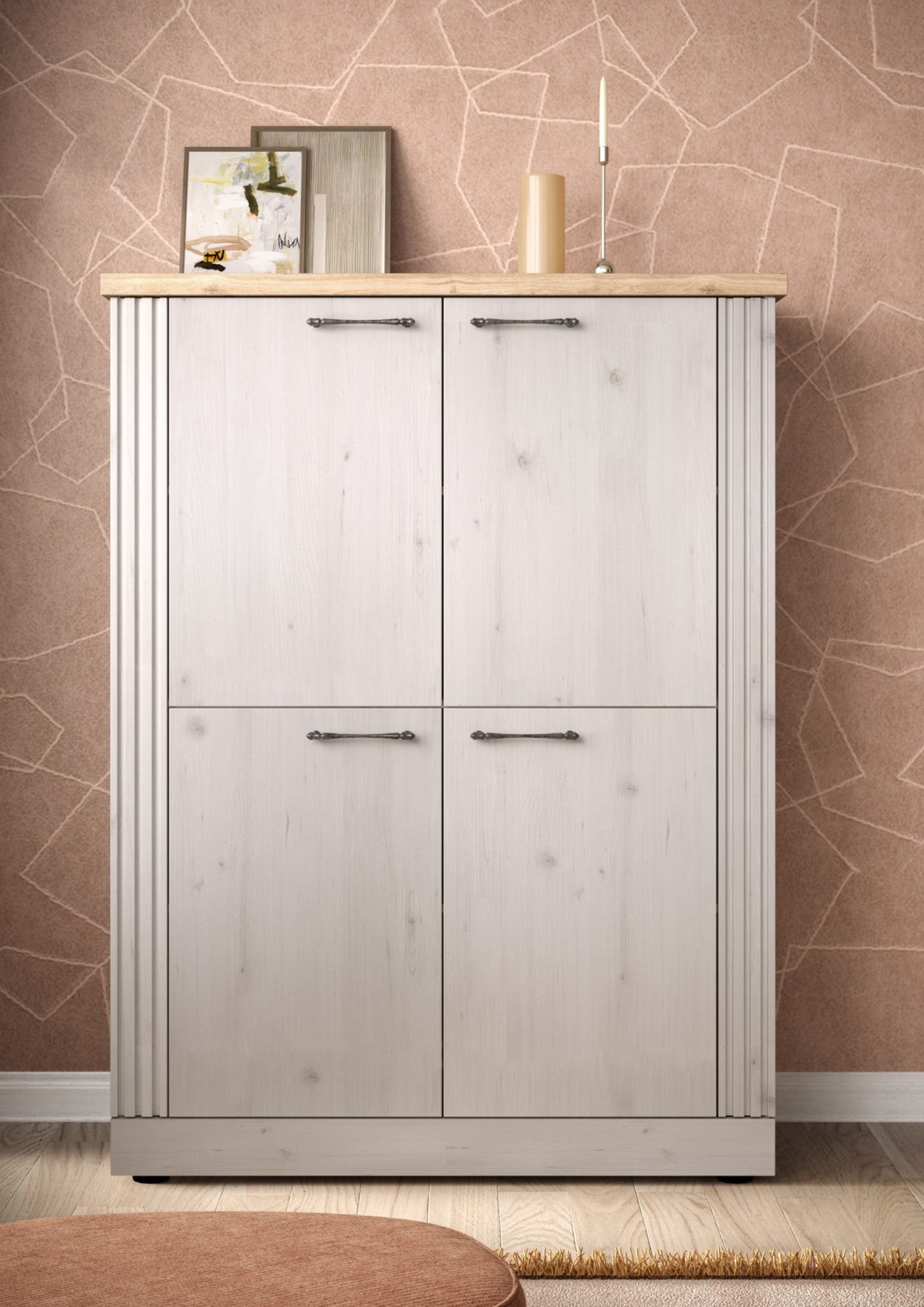 Capri Four Door High Sideboard - Ivory & Natural Oak Finish