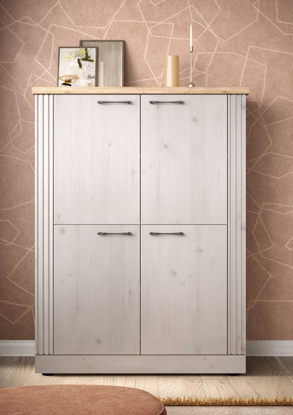 Capri Four Door High Sideboard - Ivory & Natural Oak Finish