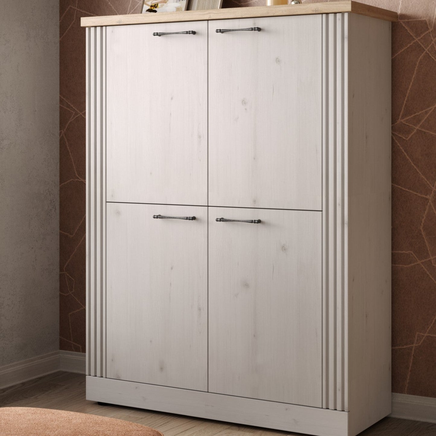 Capri Four Door High Sideboard - Ivory & Natural Oak Finish