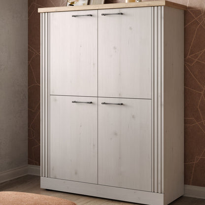 Capri Four Door High Sideboard - Ivory & Natural Oak Finish