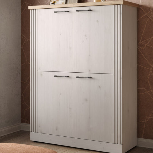 Capri Four Door High Sideboard - Ivory & Natural Oak Finish
