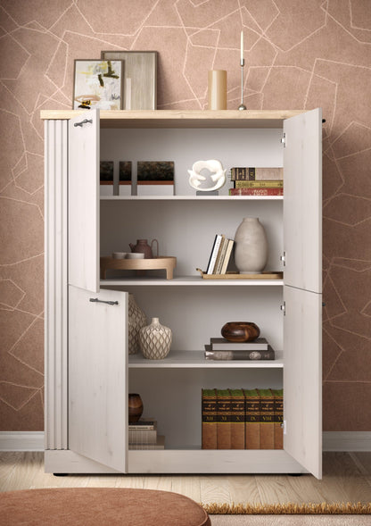Capri Four Door High Sideboard - Ivory & Natural Oak Finish