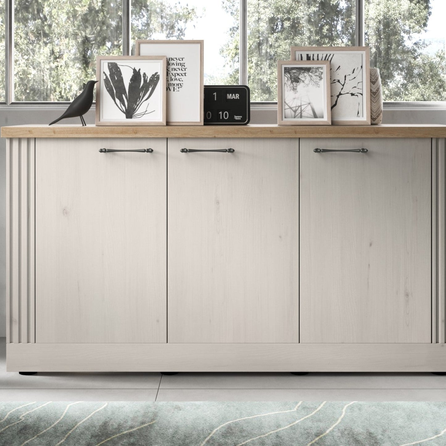 Capri Three Door Sideboard - Ivory & Natural Oak Finish