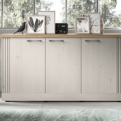 Capri Three Door Sideboard - Ivory & Natural Oak Finish