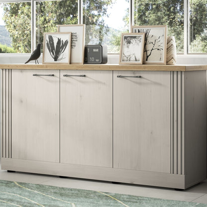 Capri Three Door Sideboard - Ivory & Natural Oak Finish