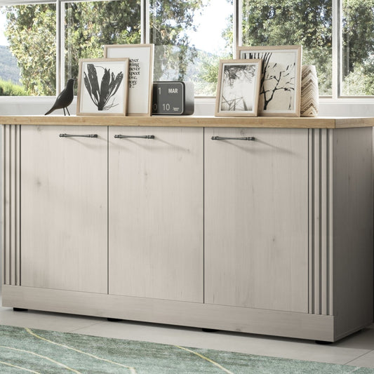 Capri Three Door Sideboard - Ivory & Natural Oak Finish
