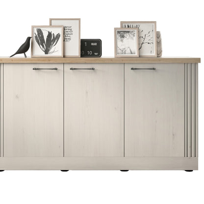 Capri Three Door Sideboard - Ivory & Natural Oak Finish