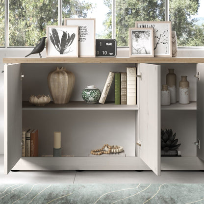 Capri Three Door Sideboard - Ivory & Natural Oak Finish
