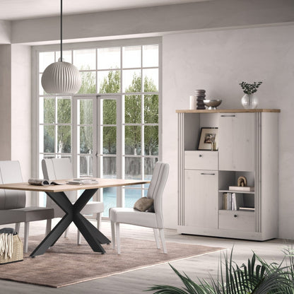 Capri Bookcase & Storage - Ivory & Natural Oak Finish