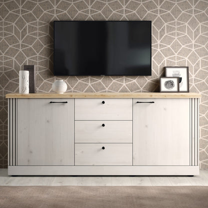 Capri Sideboard, Two Door, Three Drawer Sideboard - Ivory & Natural Oak Finish