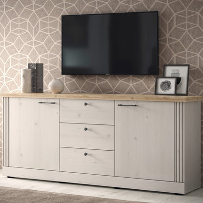 Capri Sideboard, Two Door, Three Drawer Sideboard - Ivory & Natural Oak Finish