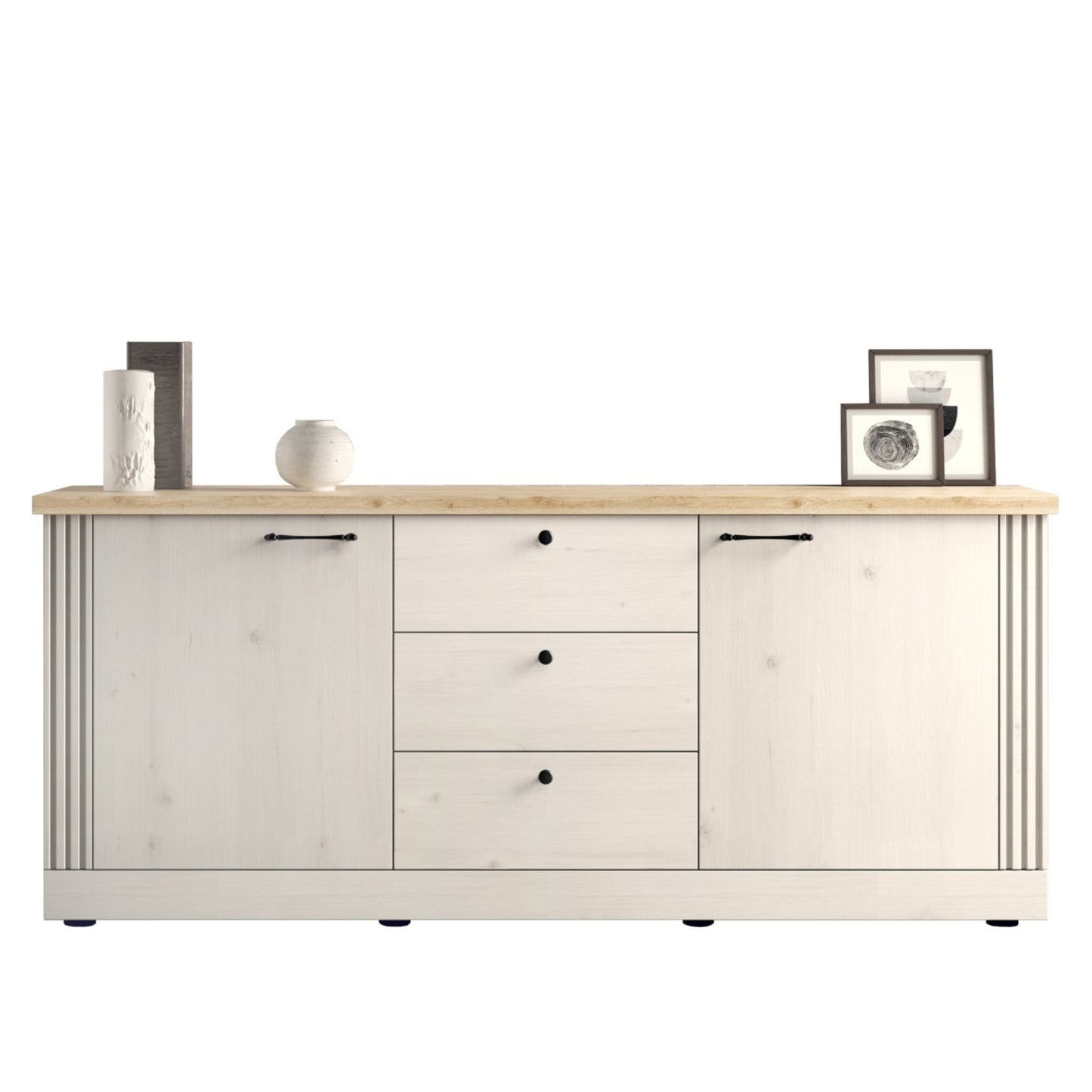 Capri Sideboard, Two Door, Three Drawer Sideboard - Ivory & Natural Oak Finish