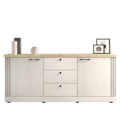 Capri Sideboard, Two Door, Three Drawer Sideboard - Ivory & Natural Oak Finish