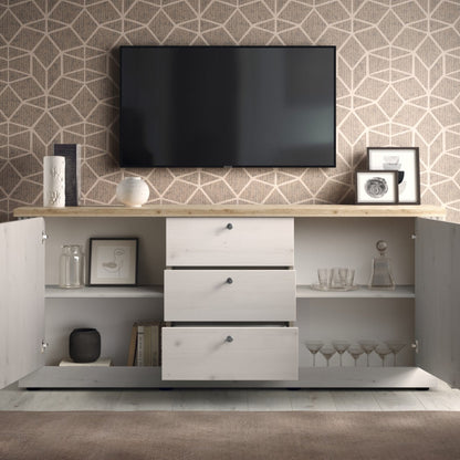 Capri Sideboard, Two Door, Three Drawer Sideboard - Ivory & Natural Oak Finish