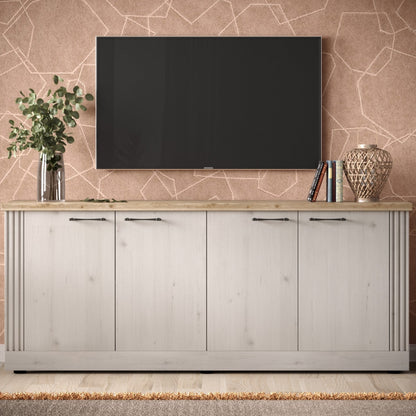 Capri Four  Door Sideboard - Ivory & Natural Oak Finish