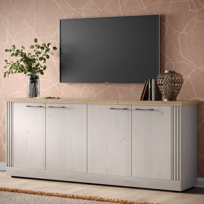 Capri Four  Door Sideboard - Ivory & Natural Oak Finish