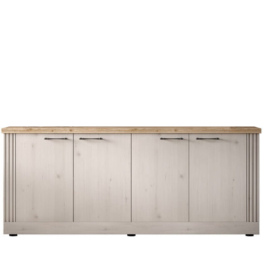 Capri Four  Door Sideboard - Ivory & Natural Oak Finish
