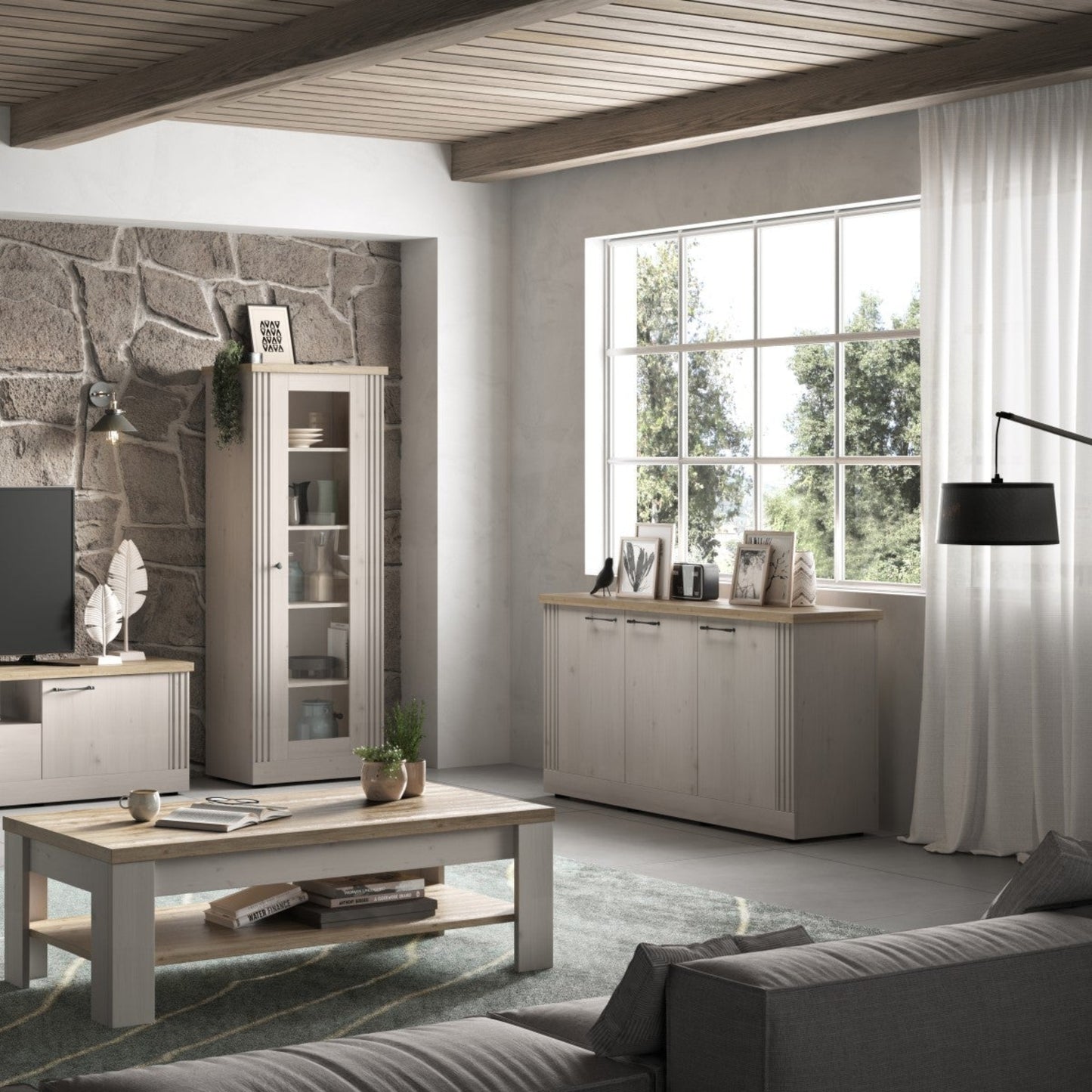 Capri Three Door Sideboard - Ivory & Natural Oak Finish