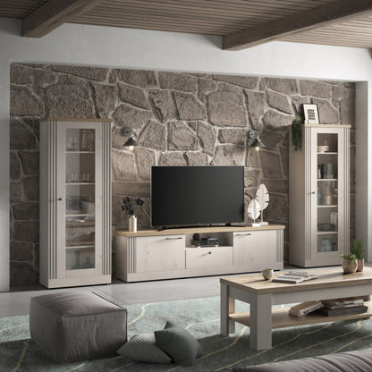 Capri TV Stand, Two Door, One Drawer - Ivory & Natural Oak Finish