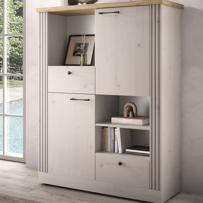 Capri Bookcase & Storage - Ivory & Natural Oak Finish