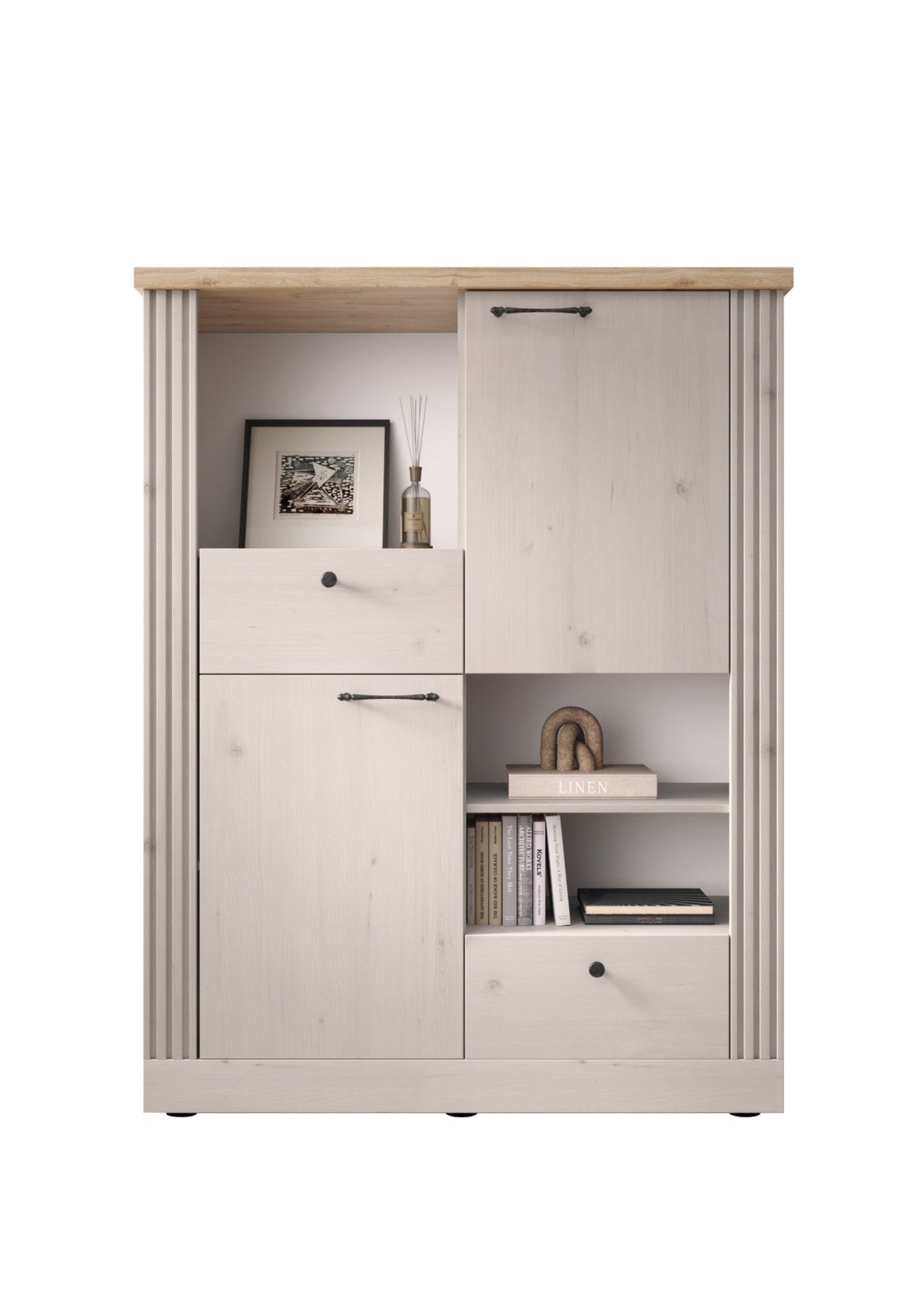 Capri Bookcase & Storage - Ivory & Natural Oak Finish