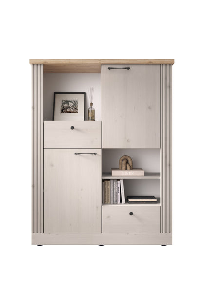 Capri Bookcase & Storage - Ivory & Natural Oak Finish