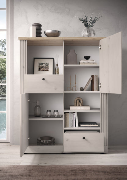 Capri Bookcase & Storage - Ivory & Natural Oak Finish