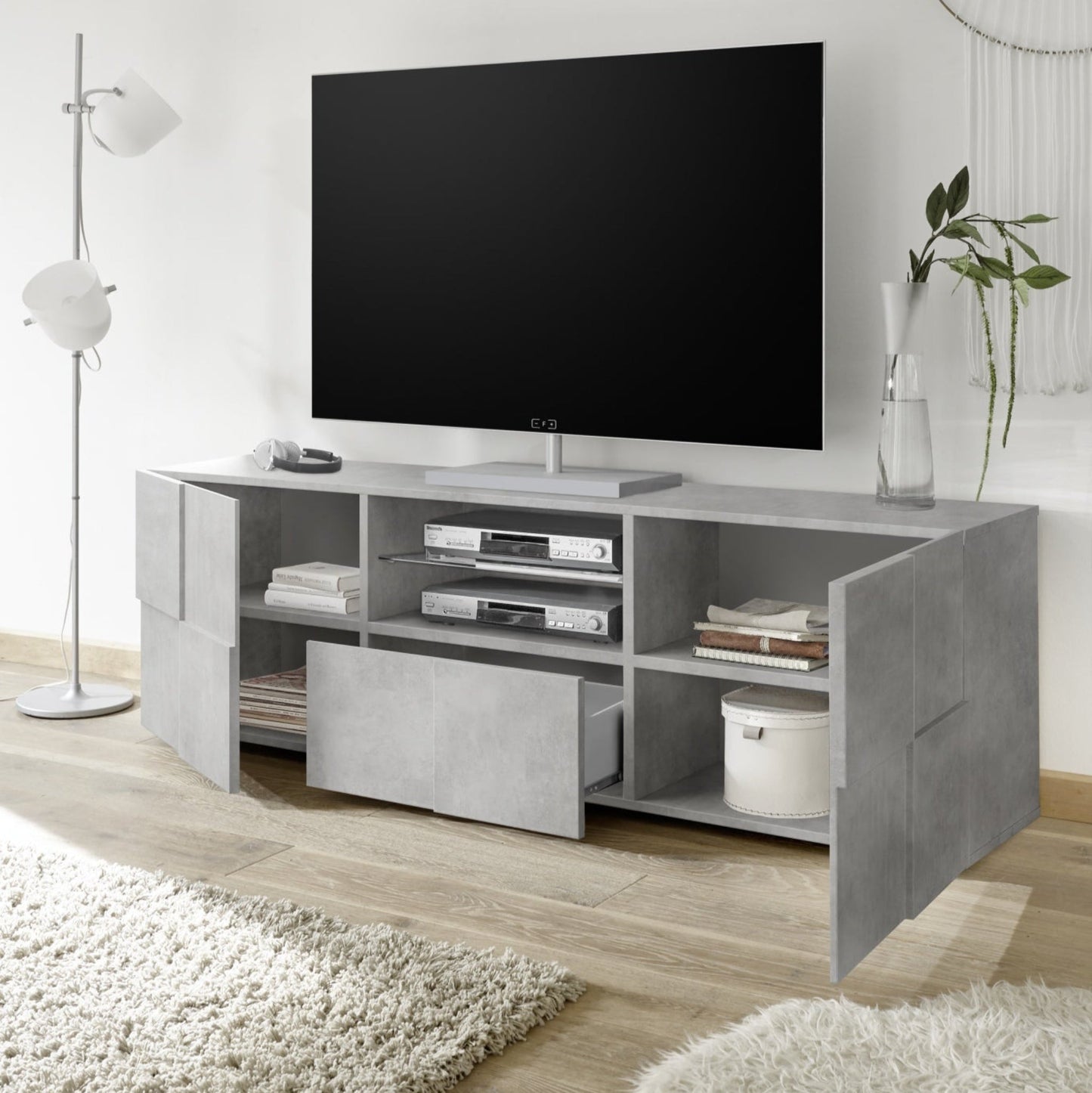Donato TV Stand, Two Door, One Drawer, AV Space - Grey Finish
