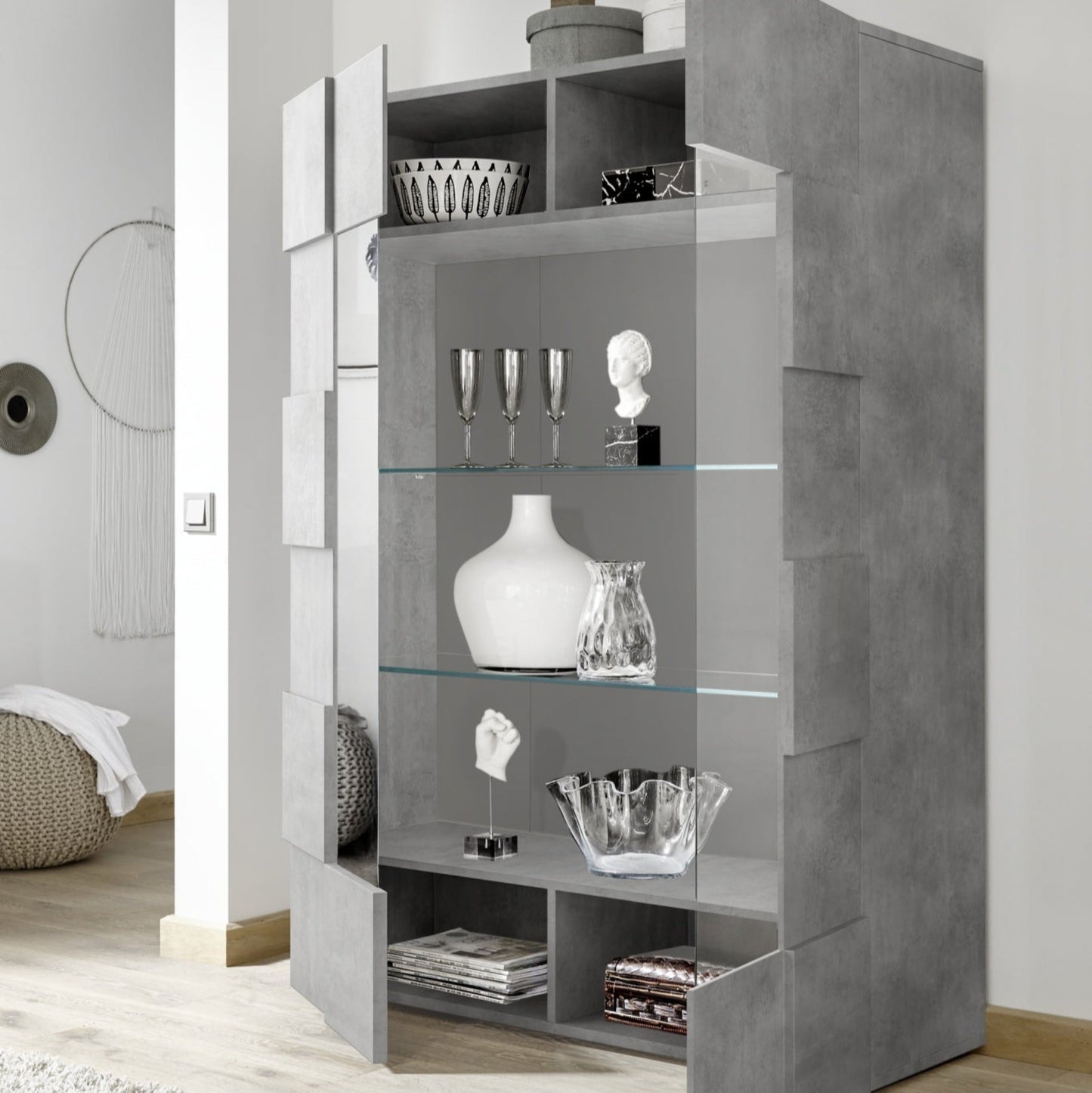 Donato Display Cabinet, Two Doors, Optional LED Spotlight - Grey Finish