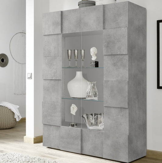 Donato Display Cabinet, Two Doors, Optional LED Spotlight - Grey Finish