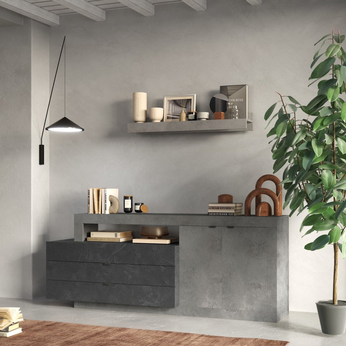 Forenza Sideboard, Two Doors, Three Drawers - Grey and Anthracite Finish