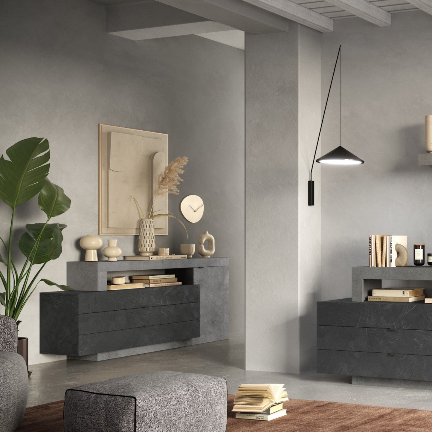 Forenza Sideboard, One Door, Three Drawers - Grey and Anthracite Finish