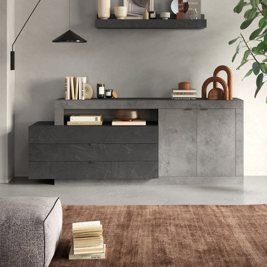 Forenza Sideboard, Two Doors, Three Drawers - Grey and Anthracite Finish