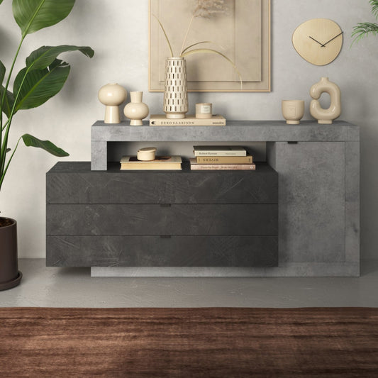 Forenza Sideboard, One Door, Three Drawers - Grey and Anthracite Finish