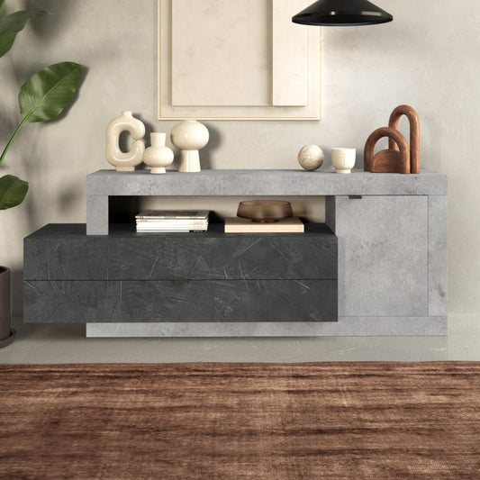 Forenza Sideboard, One Door, Two Drawers - Grey and Anthracite Finish