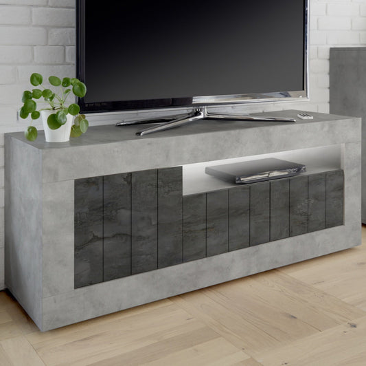 Como TV Stand, Three Doors, AV Storage - Grey and Anthracite Finish