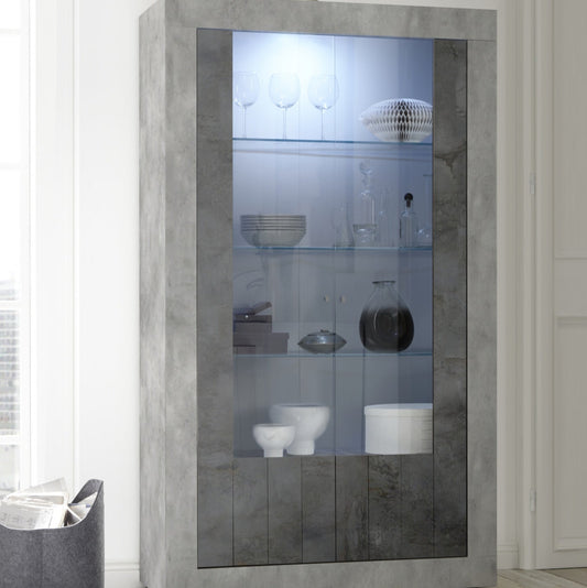 Como Display Cabinet, Two Doors, Optional LED Spotlight - Grey and Anthracite Finish