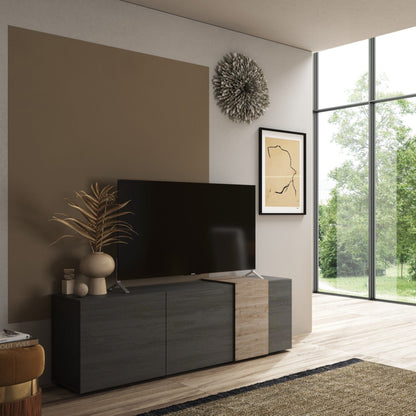 Vinovo TV Stand, Three Doors - Dark Brown and Light Oak Finish