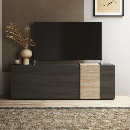Vinovo TV Stand, Three Doors - Dark Brown and Light Oak Finish