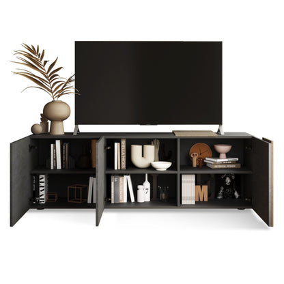 Vinovo TV Stand, Three Doors - Dark Brown and Light Oak Finish