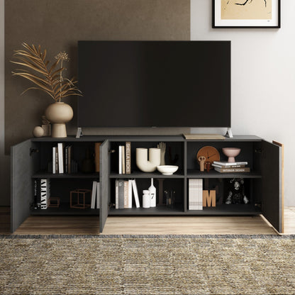 Vinovo TV Stand, Three Doors - Dark Brown and Light Oak Finish
